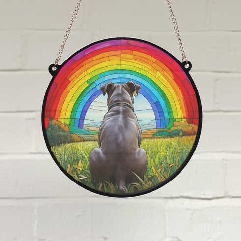 Staffordshire Bull Terrier Grey Rainbow Bridge Stained Glass Effect Suncatcher
